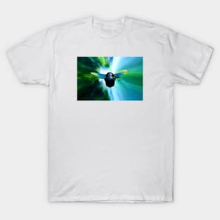 The blue bee facing the green hole of hope / Swiss Artwork Photography T-Shirt